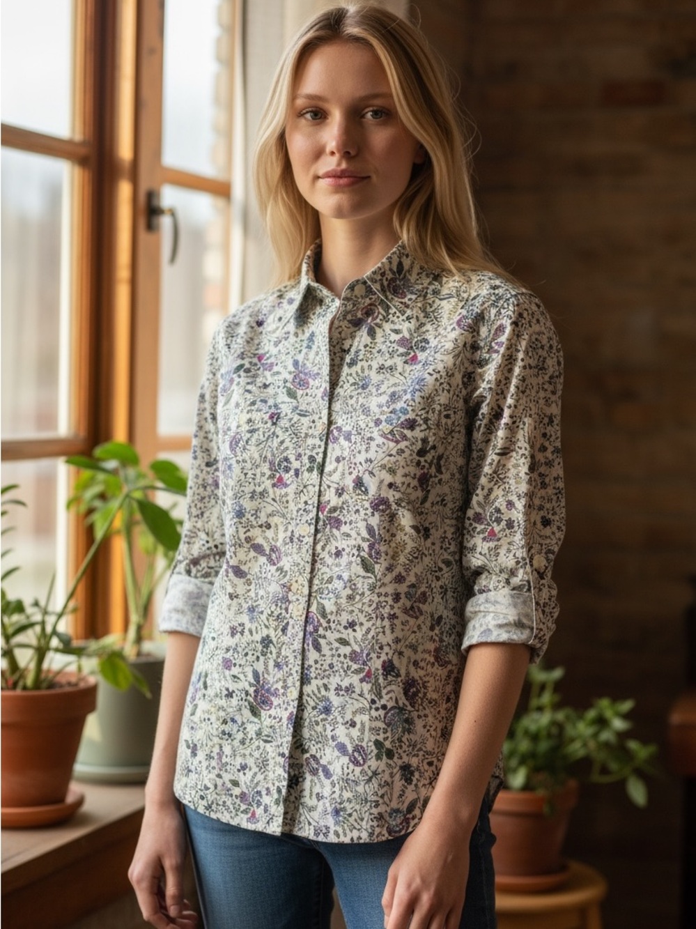 Charter Club Long Sleeve Floral Print Blouse, Size 6P
